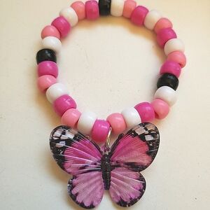 Handmade Pink Butterfly Charm Kandi Bracelet